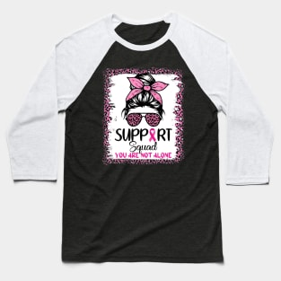 Support Squad Breast Cancer Awareness Messy Bun Leopard Pink Baseball T-Shirt